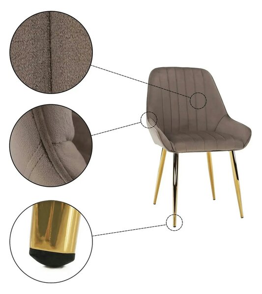 Scaun PERLIA, grej/auriu, metal/stofa catifelata, 56x62x89 cm