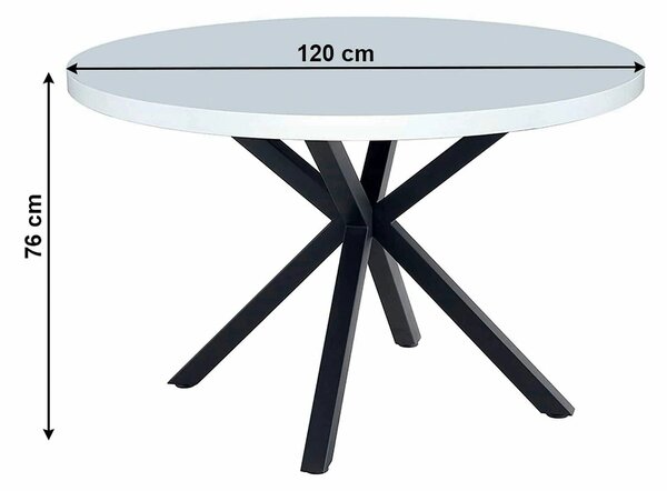 Masa MEDOR, alb mat/negru, 120x120x76 cm