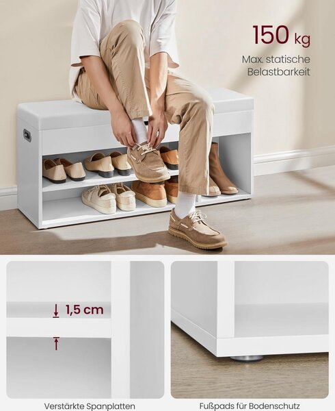 Bancuta hol cufar cu depozitare, Vasagle, Alb, 100x30x44 cm