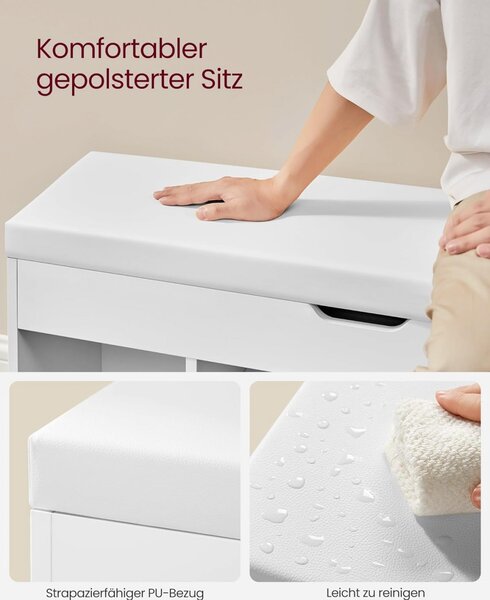Bancuta hol cufar cu depozitare, Vasagle, Alb, 100x30x44 cm