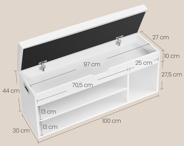 Bancuta hol cufar cu depozitare, Vasagle, Alb, 100x30x44 cm