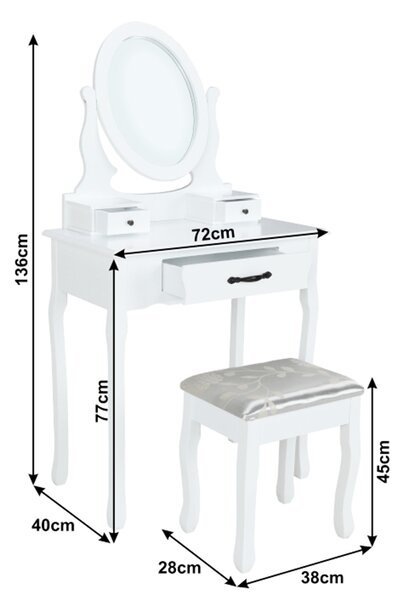 Masă de toaletă cu taburete Linetik (alb). 1015638