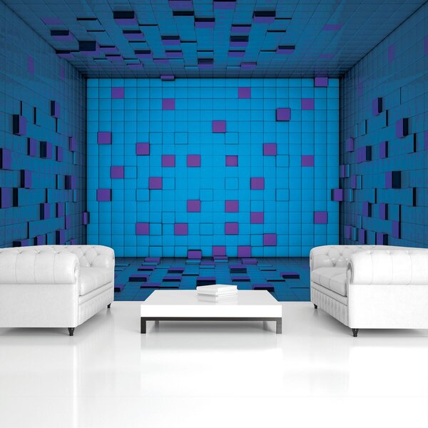 Fototapet - 3D încăpere din cuburi albastre (254x184 cm)
