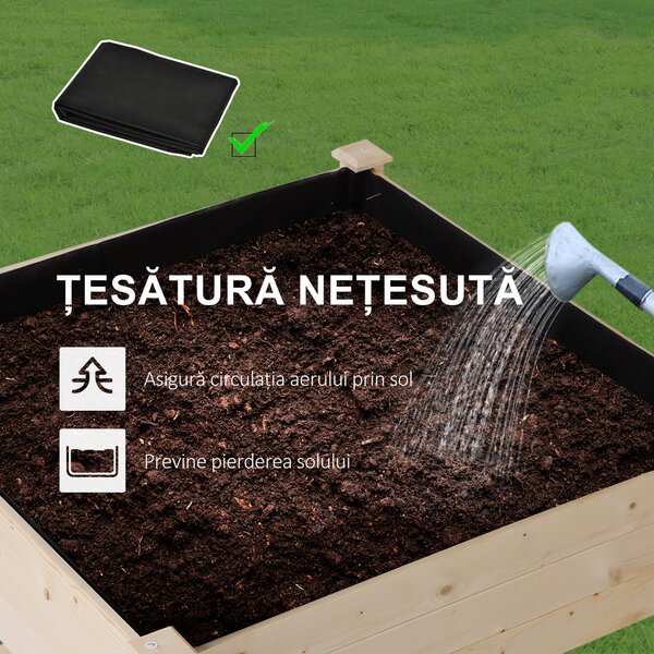 Outsunny Pat de Gradină pentru Flori, Ridicat, cu Husă de Protecție, 91x91x81 cm, Design din Lemn Natural | Aosom Romania