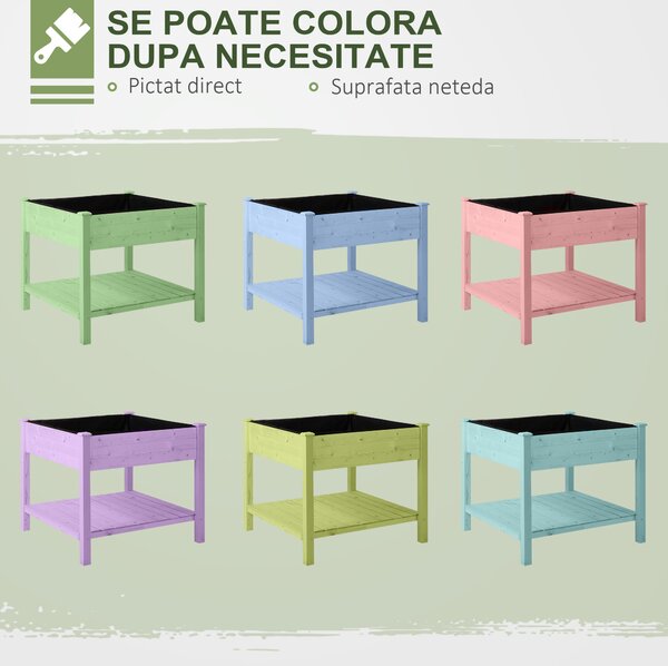 Outsunny Pat de Gradină pentru Flori, Ridicat, cu Husă de Protecție, 91x91x81 cm, Design din Lemn Natural | Aosom Romania