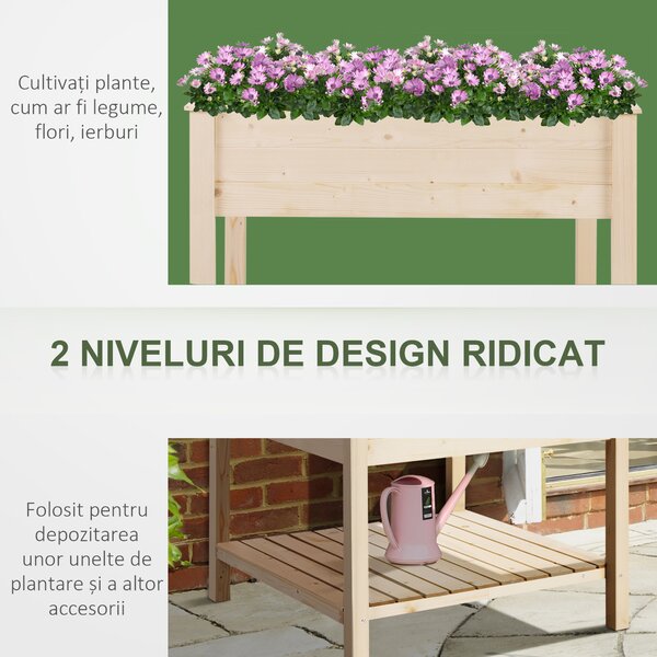 Outsunny Pat de Gradină pentru Flori, Ridicat, cu Husă de Protecție, 91x91x81 cm, Design din Lemn Natural | Aosom Romania