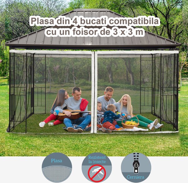 Plasa de Tantari pentru Corturi Outsunny, 4 panouri Universale cu Balamale, 335x207cm, Negru si Bej | Aosom Romania