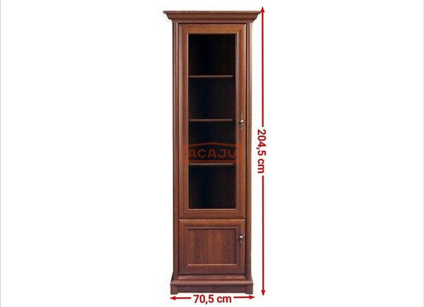 Vitrina KENT stanga, castan, PAL/sticla securizata, 71x43x205 cm