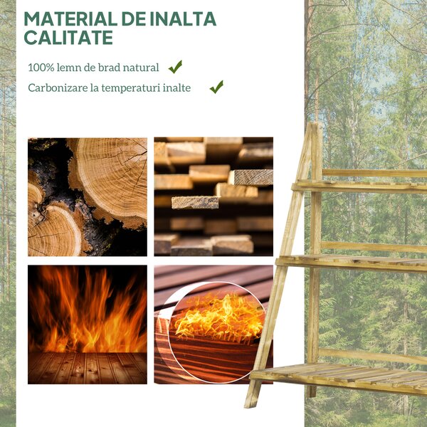 Outsunny Suport Pliabil pentru Plante din Lemn de Brad cu 3 Nivele, 100x37x93 cm, Lemn Natural | Aosom Romania