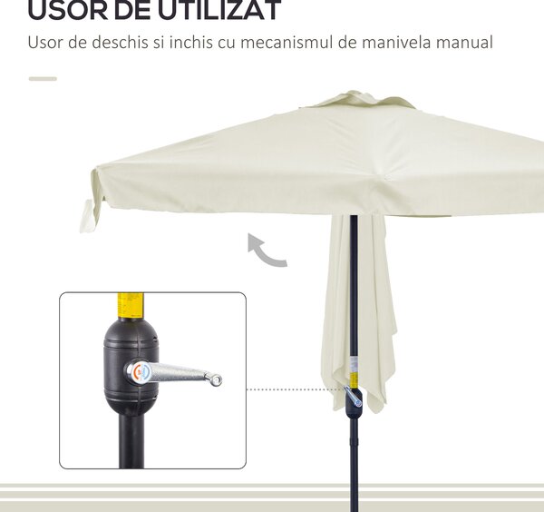 Outsunny Umbrela dreptunghiular pentru gradina cu manivela, 230x130x249cm, Alb Crem | Aosom Romania