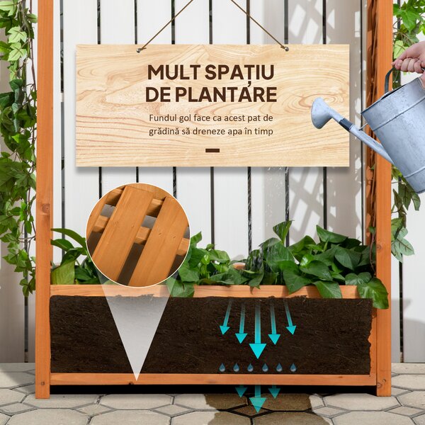 Outsunny Jardiniera de exterior din lemn de brad maro cu arc decorativ si grile pentru plante cataratoare, 83x36x152cm | Aosom Romania