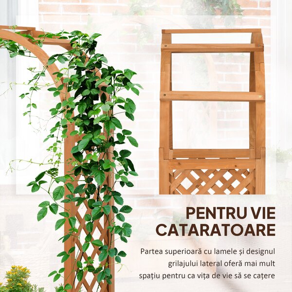 Outsunny Jardiniera de exterior din lemn de brad maro cu arc decorativ si grile pentru plante cataratoare, 83x36x152cm | Aosom Romania
