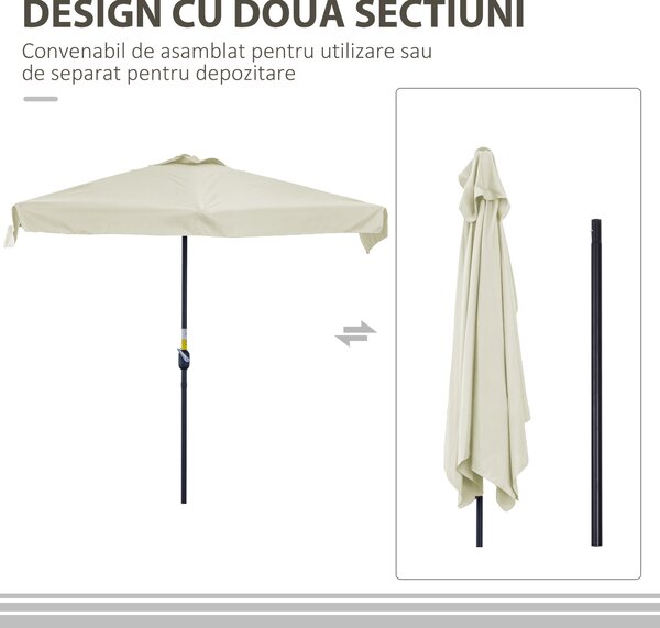 Outsunny Umbrela dreptunghiular pentru gradina cu manivela, 230x130x249cm, Alb Crem | Aosom Romania