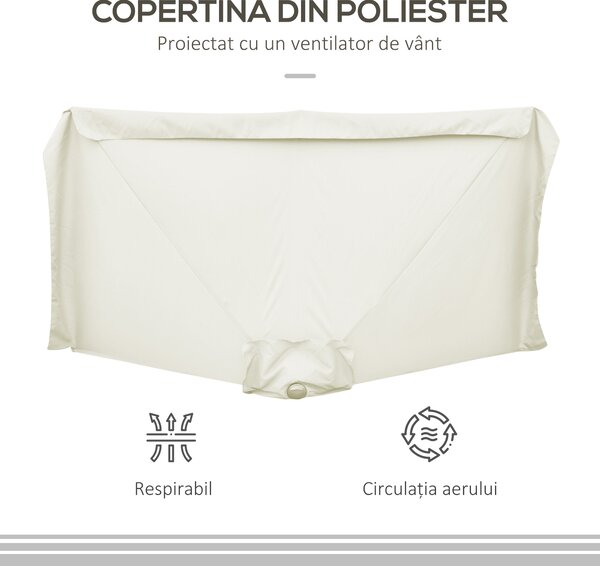 Outsunny Umbrela dreptunghiular pentru gradina cu manivela, 230x130x249cm, Alb Crem | Aosom Romania