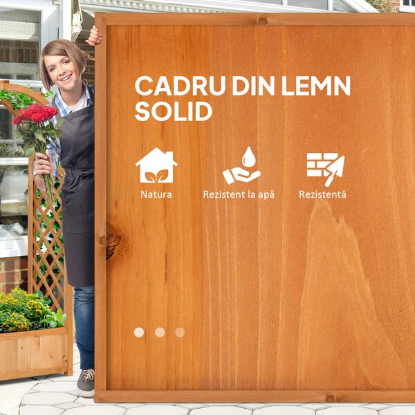 Outsunny Jardiniera de exterior din lemn de brad maro cu arc decorativ si grile pentru plante cataratoare, 83x36x152cm | Aosom Romania