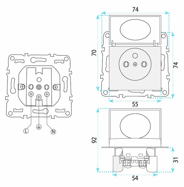 Priză simplă cu împământare și clapetă OSTE JNH005-G White