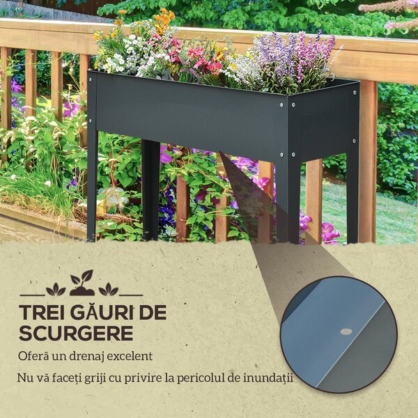 Outsunny Jardiniera Metalica Inaltata cu 3 Orificii de Scurgere, 100x30x80cm | Aosom Romania