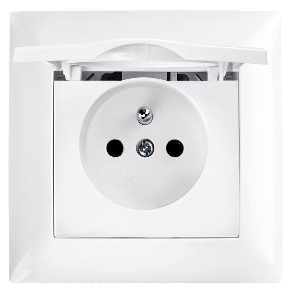 Priză simplă cu împământare și clapetă OSTE JNH005-G White