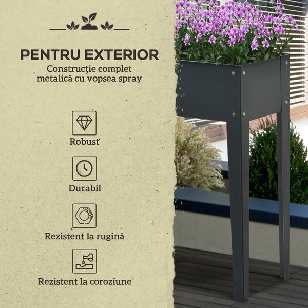 Outsunny Jardiniera Metalica Inaltata cu 3 Orificii de Scurgere, 100x30x80cm | Aosom Romania
