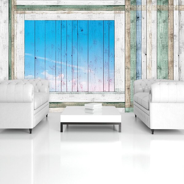 Fototapet - Scănduri de lemn - geamul albastru (152,5x104 cm)