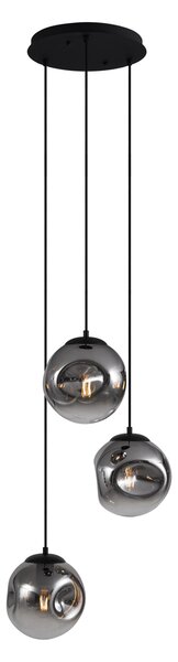 Plafonieră Suspendată Art Deco Neagră cu Sticlă Fumurie 3 Lumini - Douglass