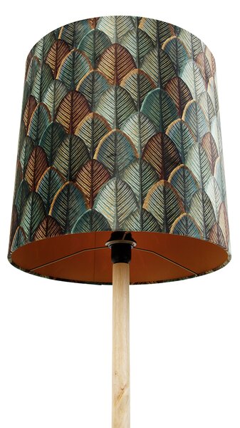 Lampă de podea din lemn cu abajur din catifea cu design frunze și interior auriu - Mels