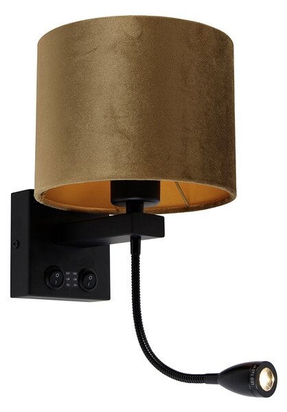Aplică neagră cu abajur din catifea bronz 18cm - Brescia