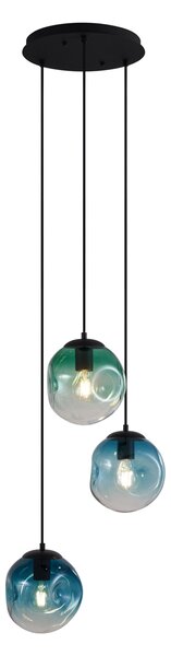 Lampă suspendată Art Deco neagră cu sticlă albastră și verde cu 3 lumini - Douglass