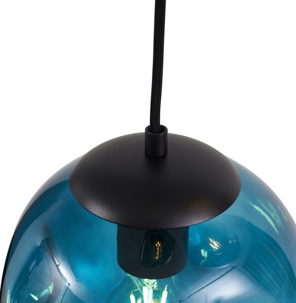 Lampă suspendată Art Deco neagră cu sticlă albastră și verde cu 3 lumini - Douglass