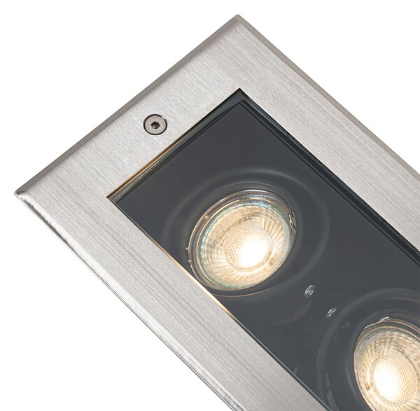 Set de 4 spoturi moderne de sol din oțel cu 2 lumini reglabile IP65 - Oneon