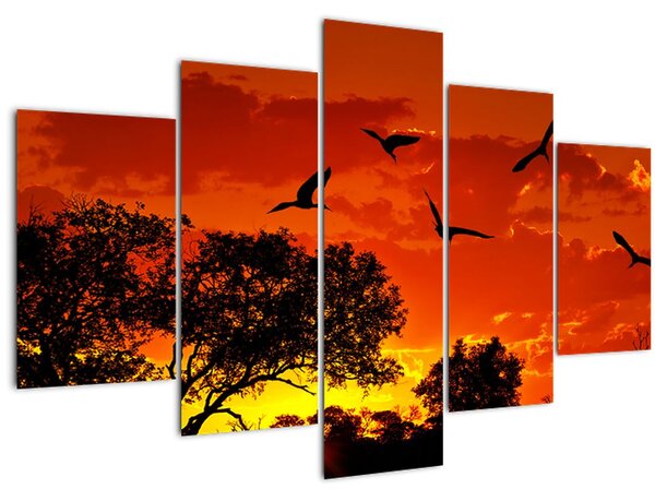 Tablou cu păsări în apus de soare (150x105 cm)