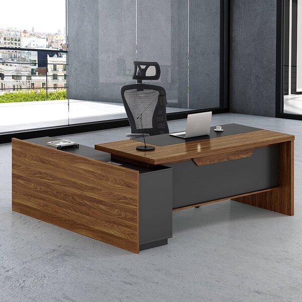 Birou pe colt dreapta Oscar nuc - antracit 200x180x76cm