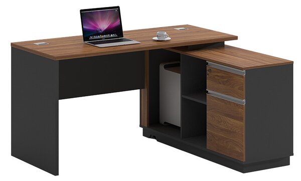 Birou pe colt dreapta Oscar nuc - antracit 160x140x76cm