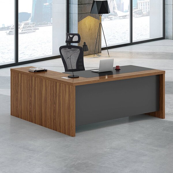 Birou pe colt reversibil Oscar nuc - carbune 200x188,6x76cm