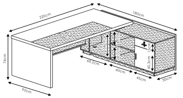 Birou pe colt stanga Oscar nuc - antracit 200x180x76cm