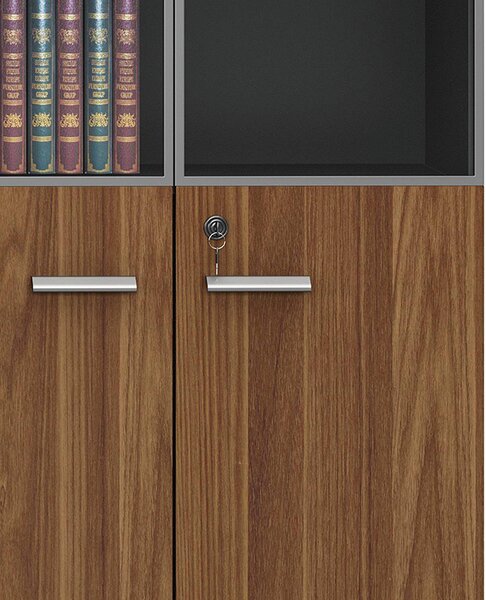 Biblioteca Oscar cu usi din sticla de culoare nuc - anacit 80x40x200cm