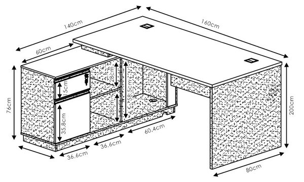 Birou pe colt dreapta Oscar nuc - antracit 160x140x76cm