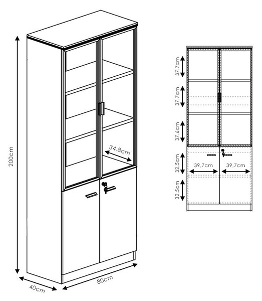 Biblioteca Oscar cu usi din sticla de culoare nuc - anacit 80x40x200cm
