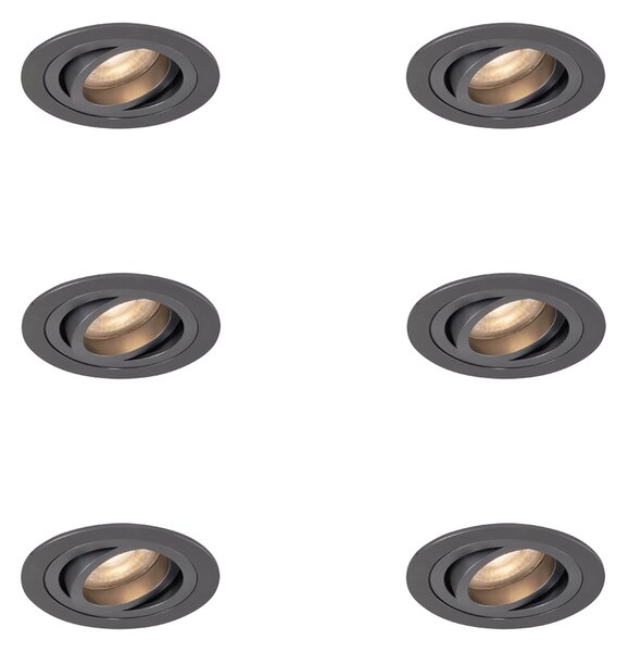 Set de 6 spoturi încastrate moderne Gunmetal GU10 50mm Rotund Înclinabile - Rondoo