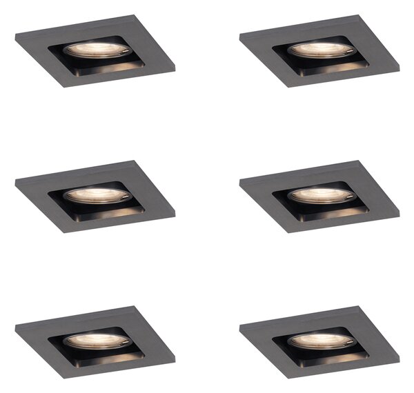 Set de 6 spoturi încastrate moderne Gunmetal GU10 50mm Rotund Înclinabile - Qure