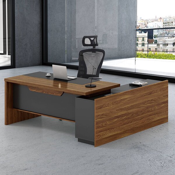Birou pe colt stanga Oscar nuc - antracit 200x180x76cm