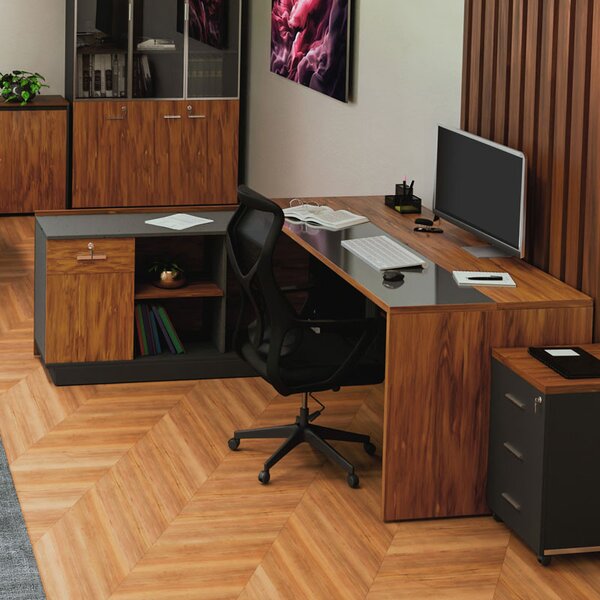 Birou pe colt stanga Oscar nuc - antracit 200x180x76cm