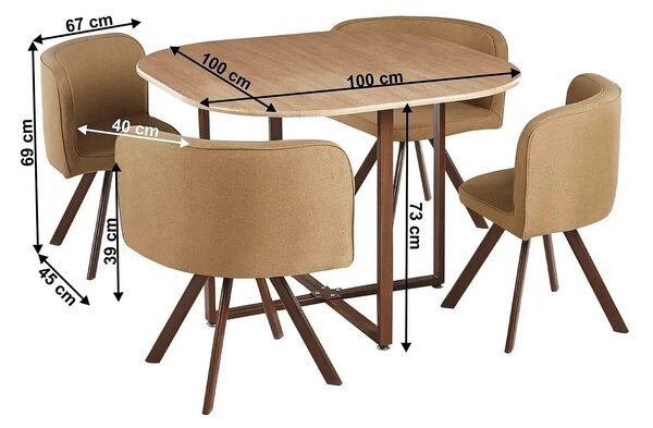 Set masa cu 4 scaune BEVIS NEW, stejar/maro