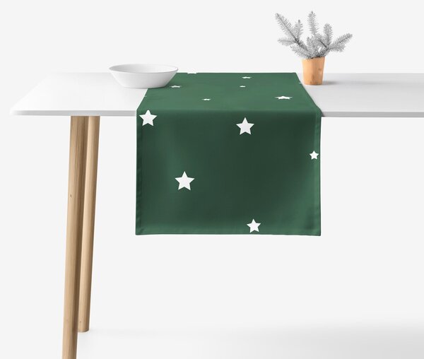 Goldea napron de masă de crăciun 100% bumbac - steluțe pe verde închis 20x120 cm