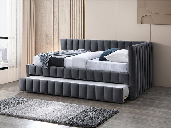 Pat 120x200 ALFIE, gri, stofa catifelata - Bluvel 14/lemn, 133x216x95