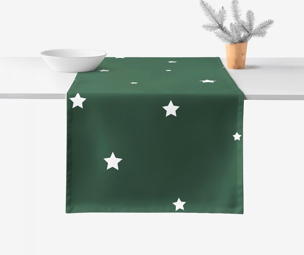Goldea napron de masă de crăciun 100% bumbac - steluțe pe verde închis 20x120 cm