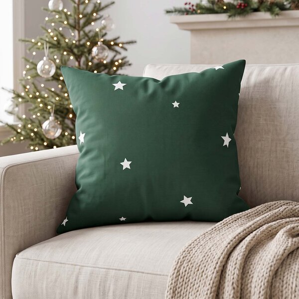 Goldea față de pernă de crăciun 100% bumbac - steluțe pe verde închis 70 x 80 cm