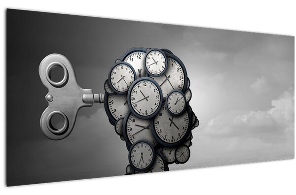 Tablou artistic cu cu cap și ceas (120x50 cm)