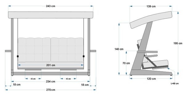 Balansoar cu 3 locuri Luna Deluxe 2600 Antracit 260x200x195 cm