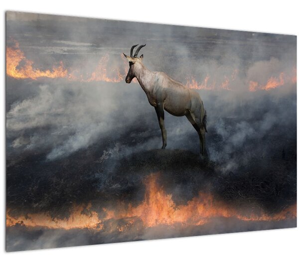 Tablou cu capră de munte în foc (90x60 cm)